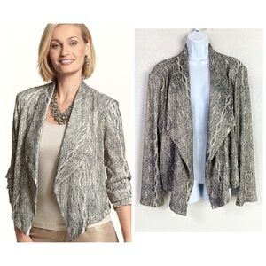 Chico’s Metallic Crinkle Long Sleeve Drape Open Front Jacket Size XL